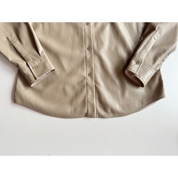 Aritzia BABATON Pelli Shiitake Taupe Beige Vegan Leather Shirt Jacket, Size M - Picture 9 of 16